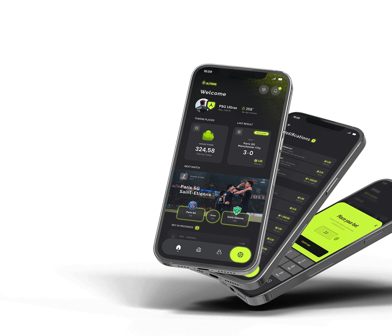 Ultras app mockup showing the main interface